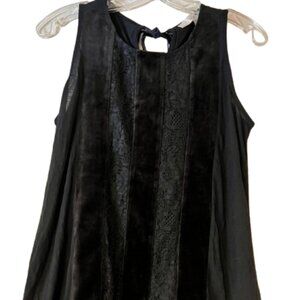 Loft Black Velvet & Lace Sleeveless Shell Blouse w/Tie at Neck - Medium